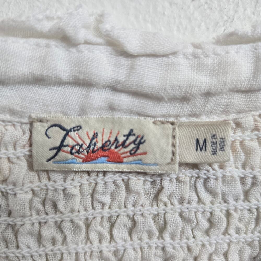 Faherty Women Honokaia Linen Embroidered Flutter Sleeve Top M Boho Peasant - Picture 8 of 11